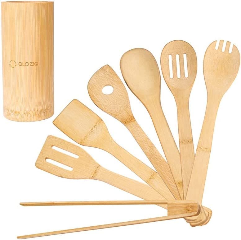 7 Pcs Bamboo Wooden Kitchen Utensil Set  with Holder