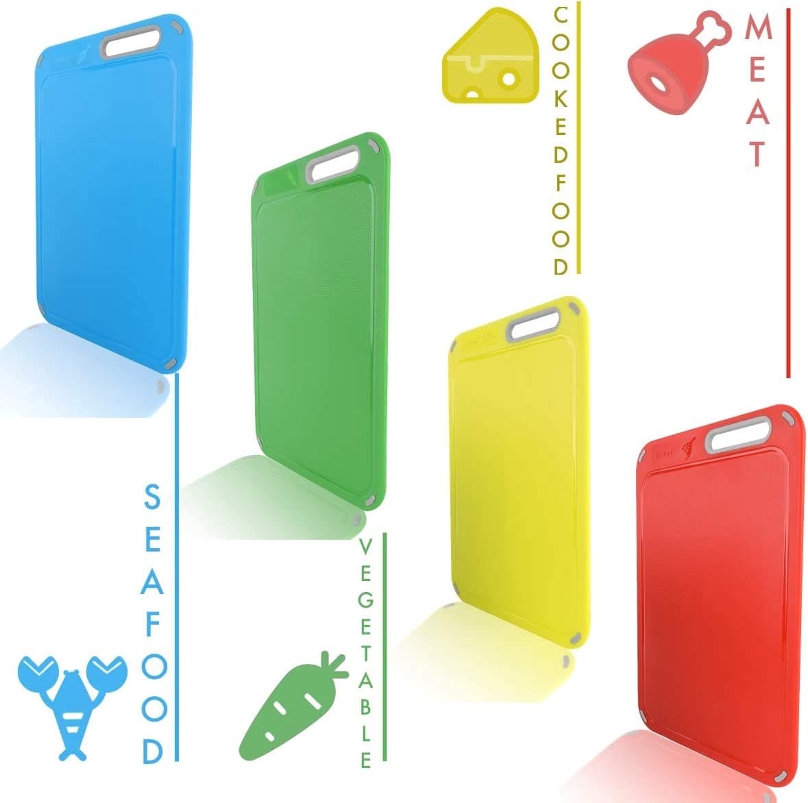 Set of 4 Plastic Cutting Board With Storage Stand - Preventing Cross-contamination, BPA- Free, Color Box Packed alternate