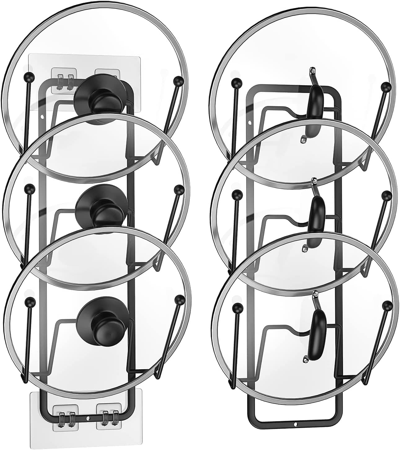 2-Pack Pot Lid Organizer Rack - 6 Tier Holder for Cabinet Door or Wall Mount