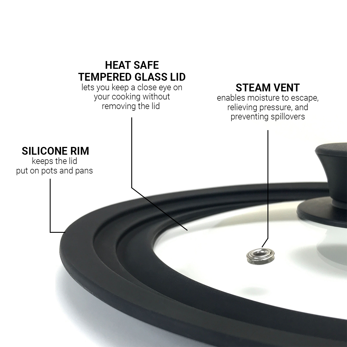 Universal Lid for Pans, Pots and Skillets Vented Tempered Glass