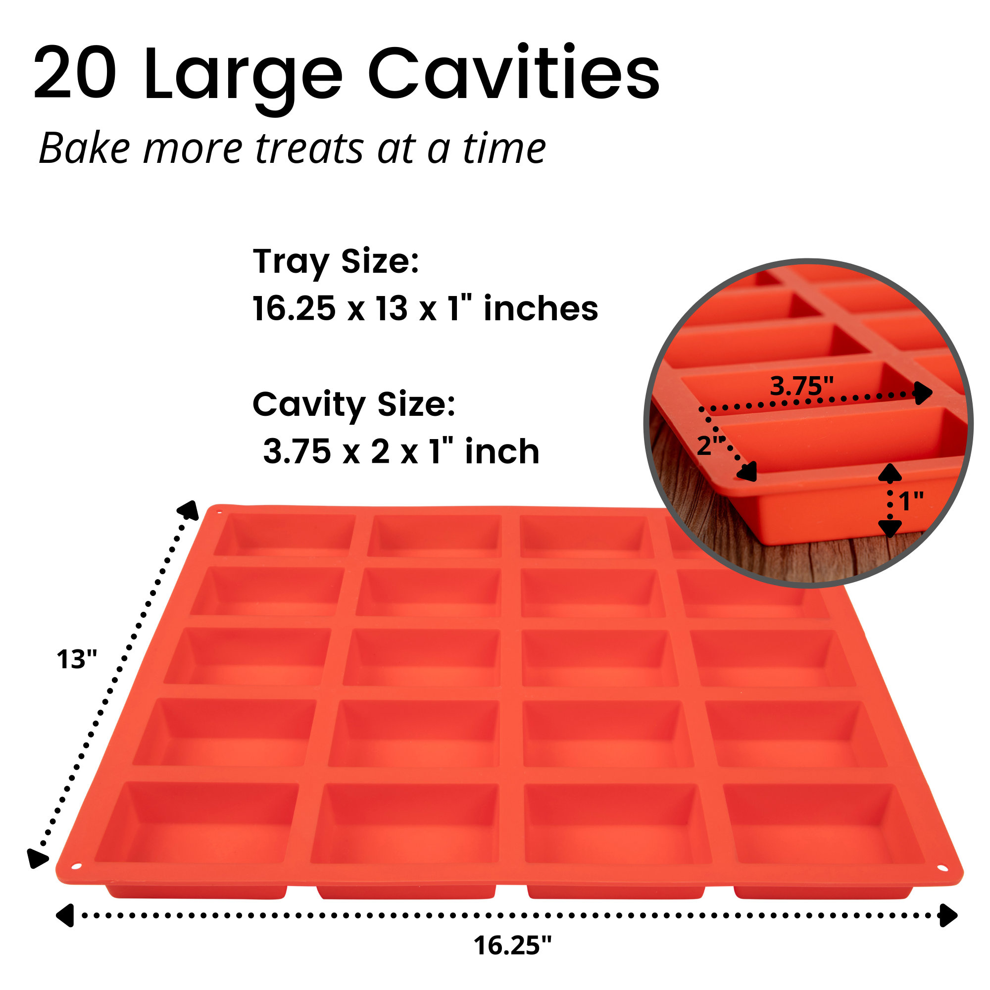 Silicone Brownie Baking Mold, Non-Stick 100% Food Grade (Red, Rectangles)