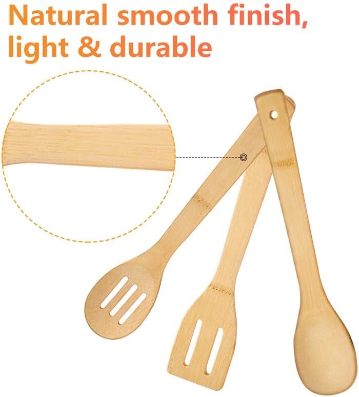 Silicone Kitchen Utensils Set (6 pcs): Natural Wood Cooking Tools, Non  Scratch