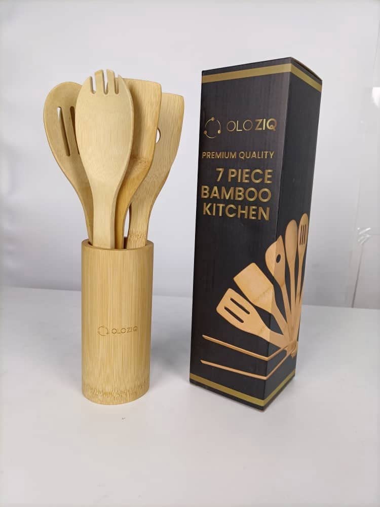 7 Pcs Bamboo Wooden Kitchen Utensil Set with Holder