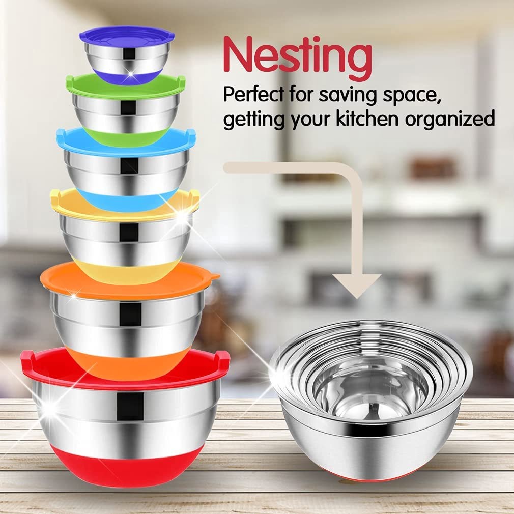 Choice Stainless Steel Standard Mixing Bowl Set with Silicone Bottom - 5/Set