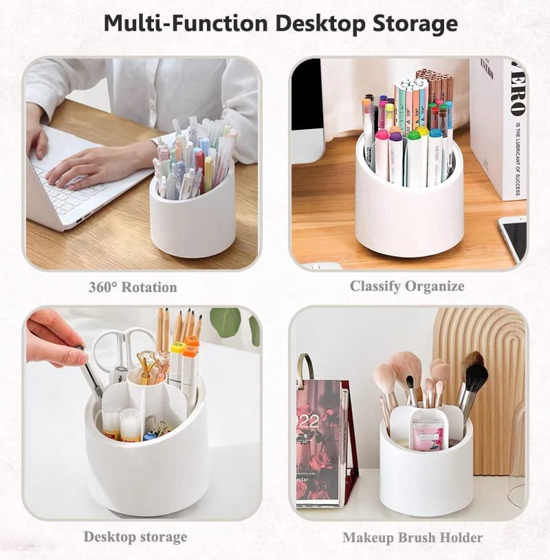 5 Compartments Makeup Brush Holder Organizer - Multifunctional 360 Degree  Rotating Pen Pencil Holder for Desk