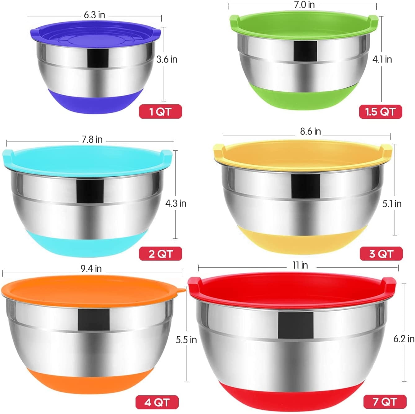 20 Pcs Stainless Steel Mixing Bowls Set with Airtight Lids