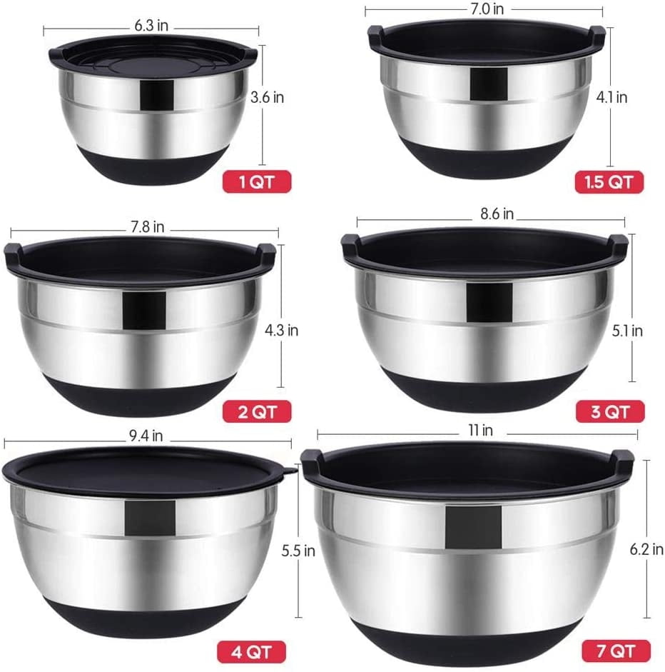 Stainless Steel Mixing Bowls & Lids, 1.5 QT, 3 QT, 5 QT