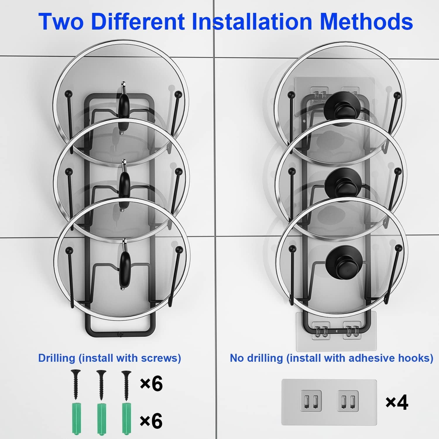 Aoibox 6-Tier Pots and Pans Lid Organizer Rack Holder, Adjustable Pot Organizer Rack Dish Rack for Under Cabinet, Black