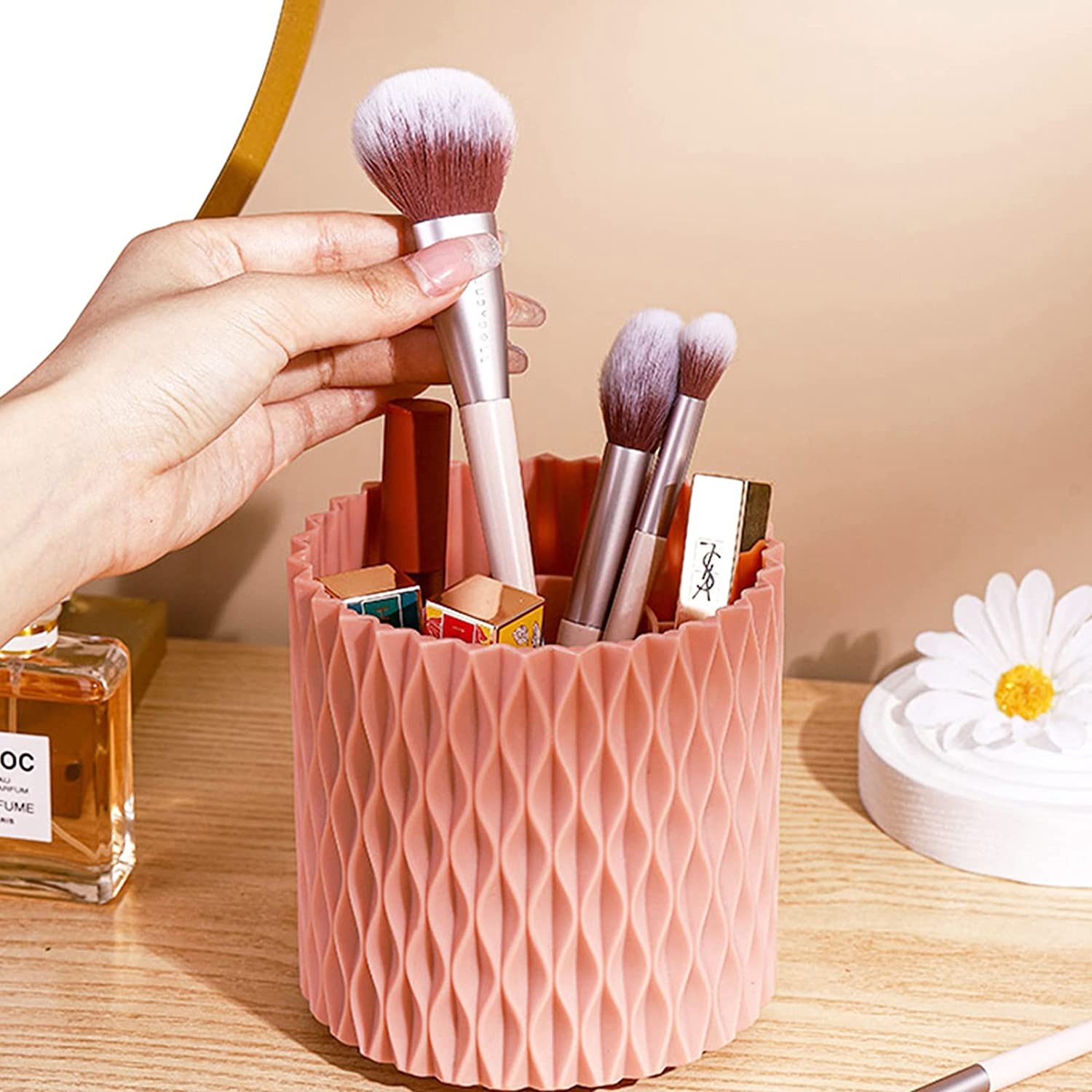 5 Compartments Makeup Brush Holder Organizer - Multifunctional 360 Degree