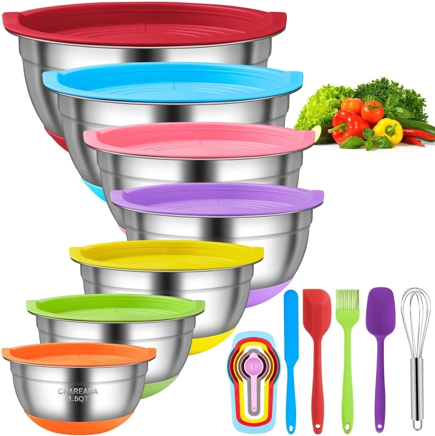 Bpa Free Plastic Round Mixing Bowl With Lids, Nesting Bowls With