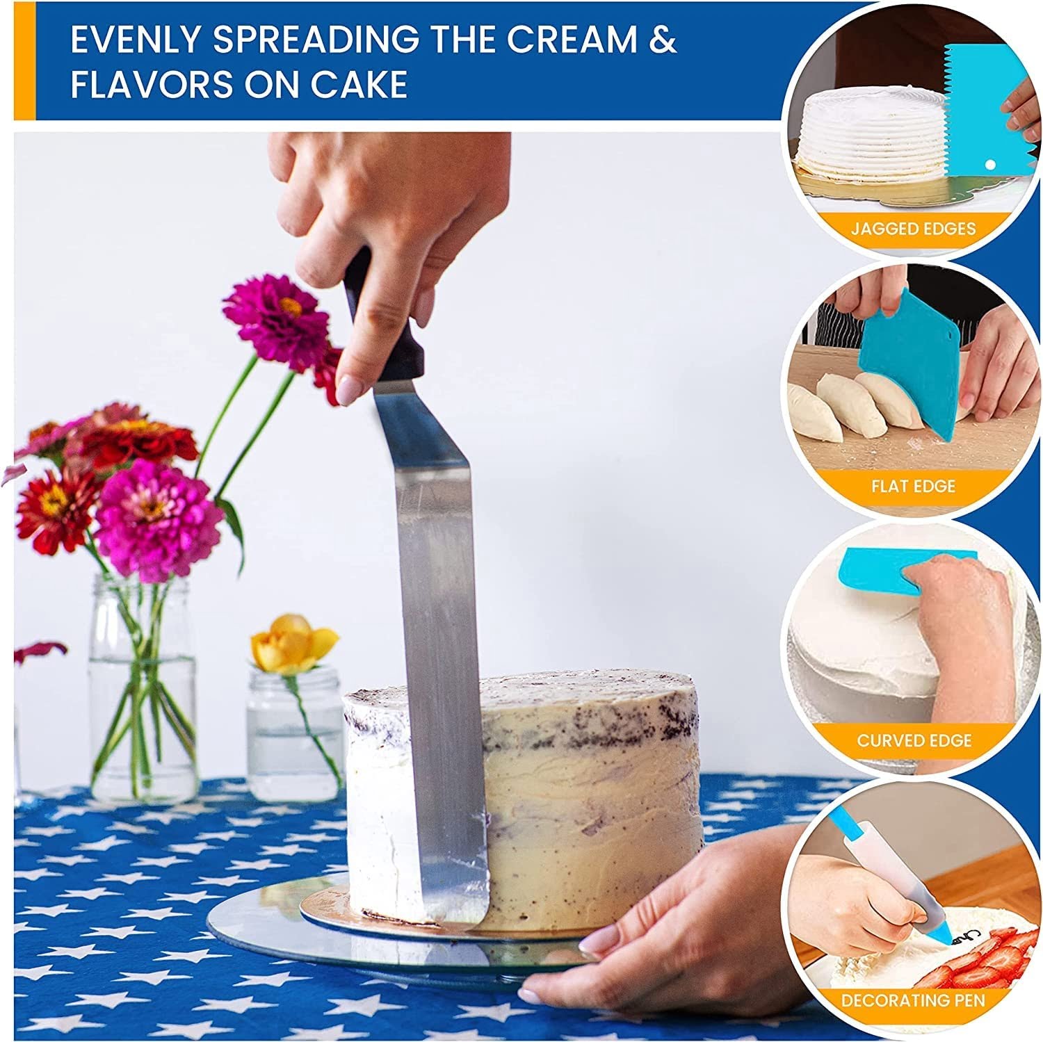 Adjustable Stainless Steel Cake Scraper Metal Cake Edge Smoother Cake Icing  Frosting Smoother For Baking Cake