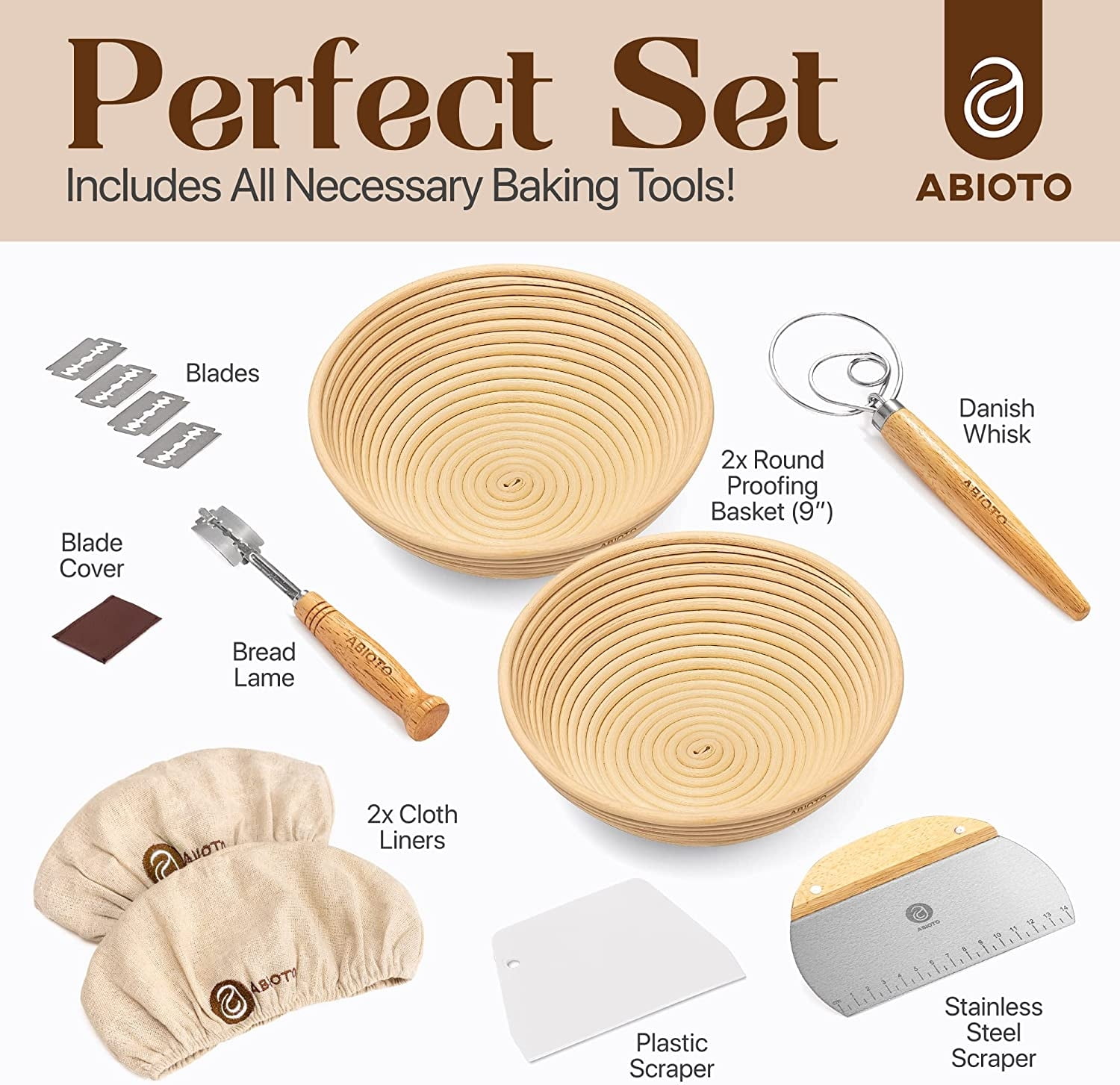 Bread Proofing Basket Set, Sourdough Bread Baking Supplies