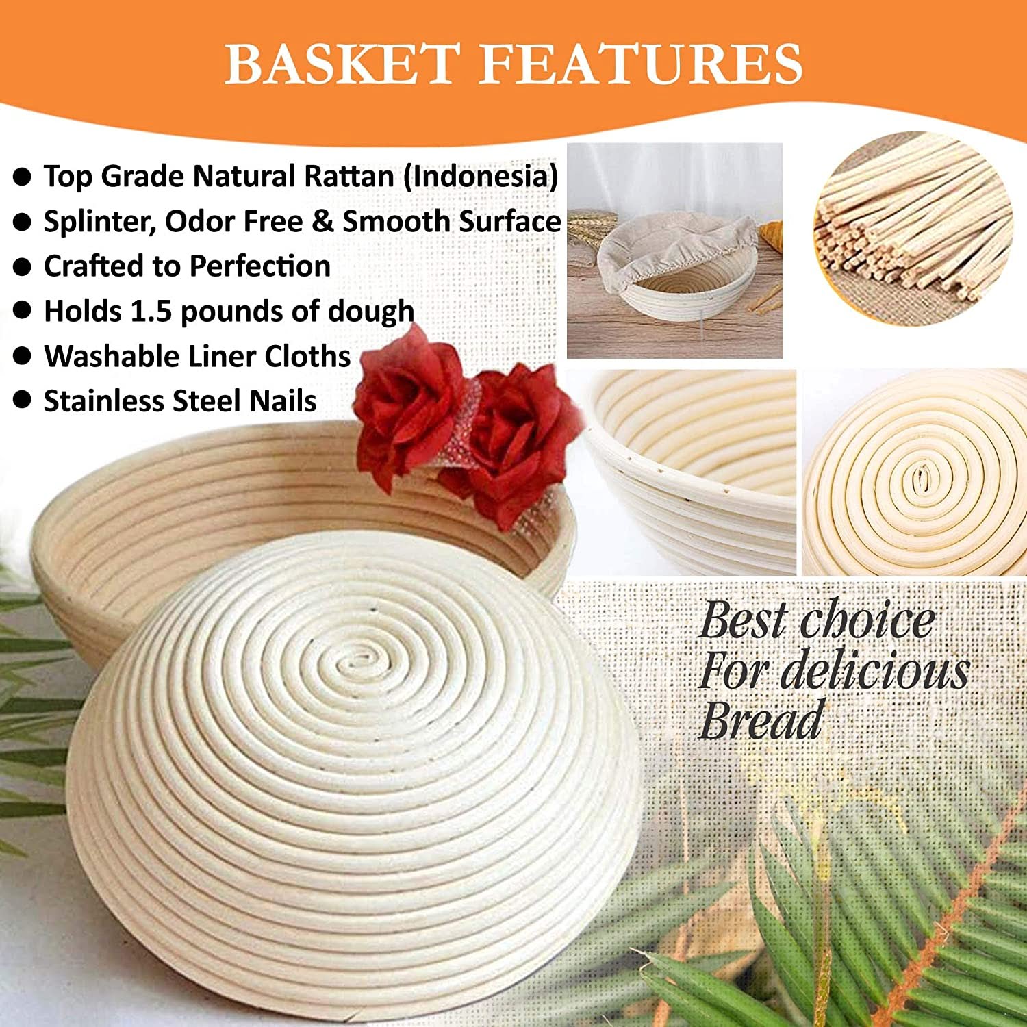 Vollum Bread Proofing Basket Banneton Baking Supplies for