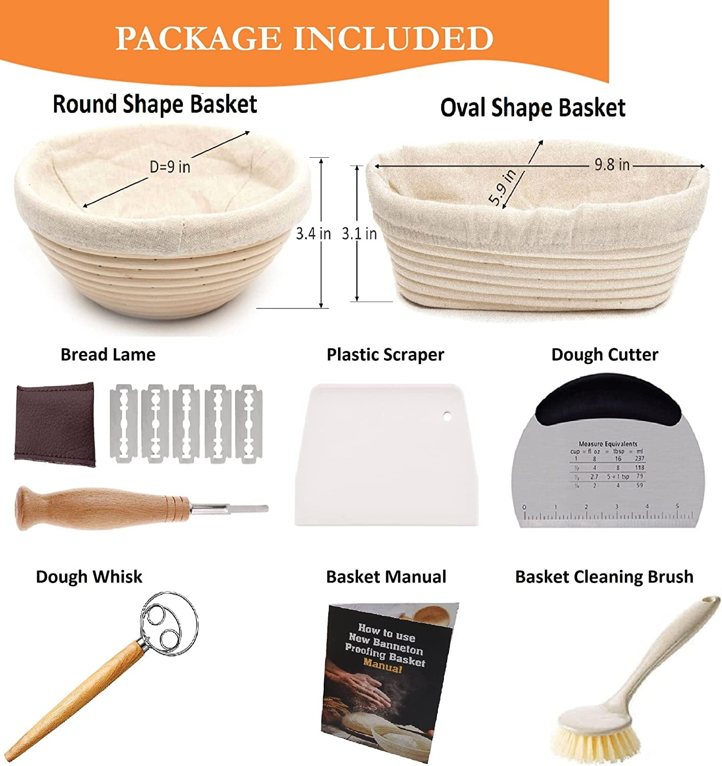 Banneton Proofing Baskets for Sourdough Breads, Complete Set