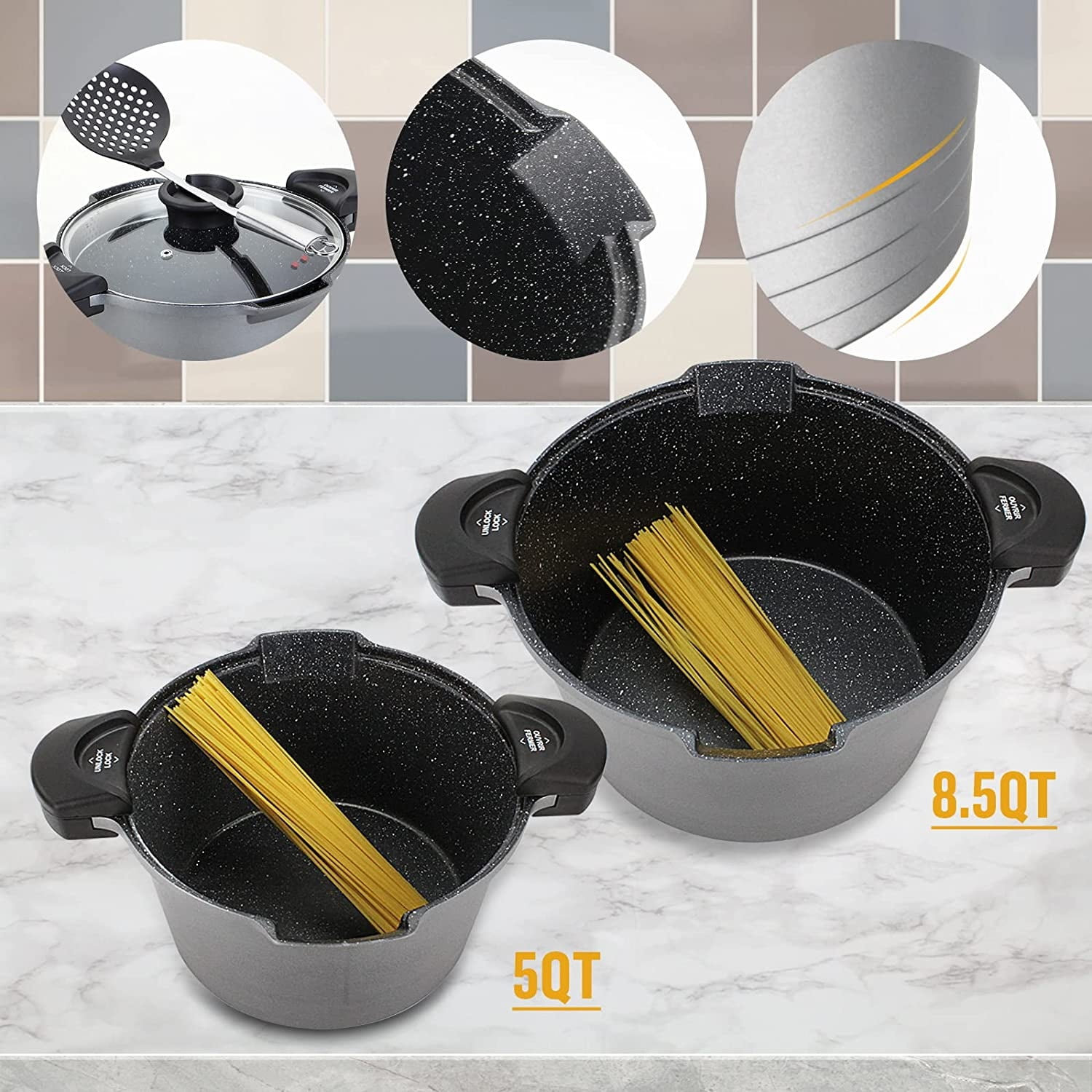 5 Qt. Non-stick Ti-ceramic Pasta Pot With Built-in Strainer And