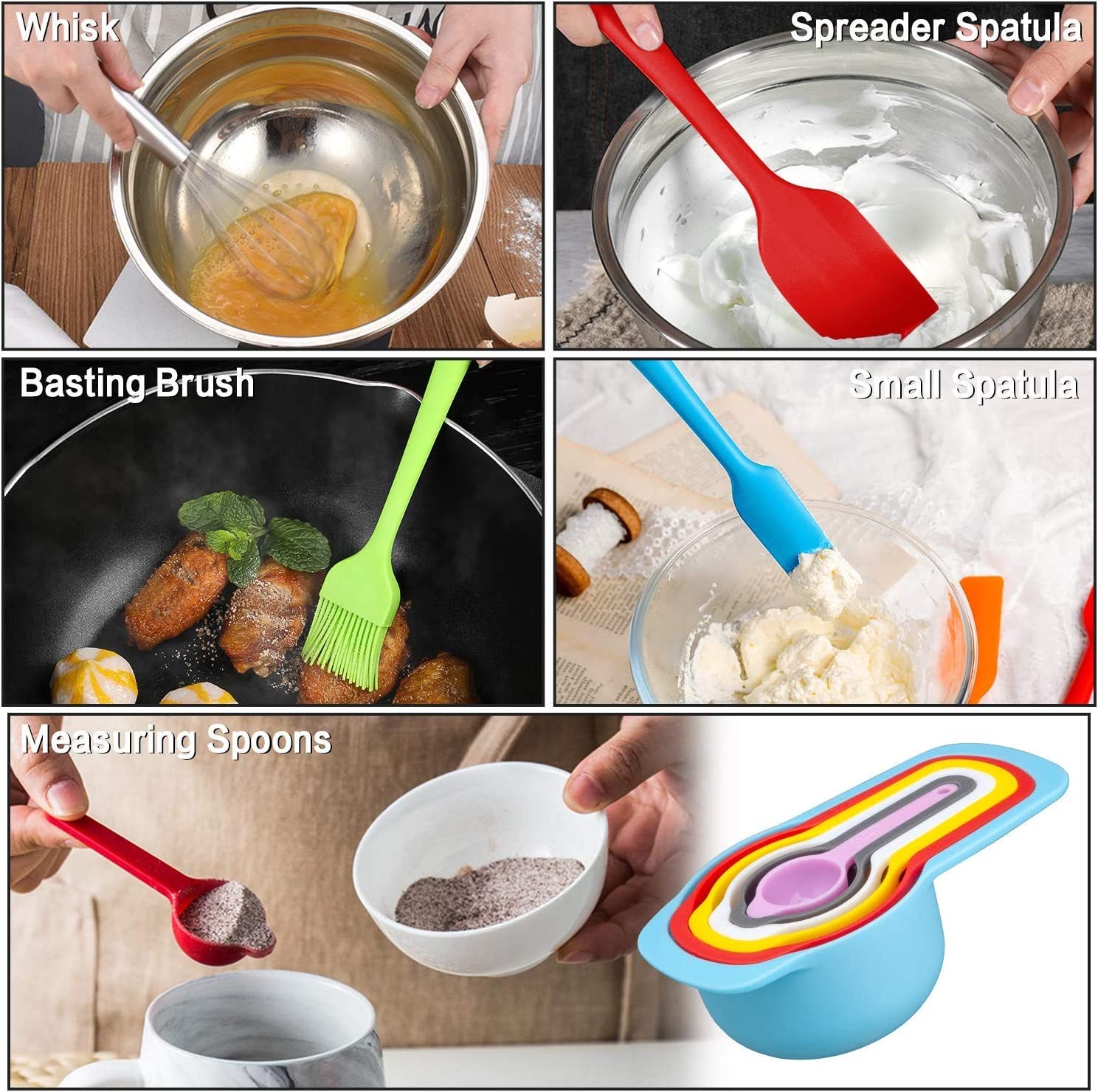 Stainless Steel Measuring Spoons Stackable - 6 pcs with FREE Flexible Mini  Silicone Measuring Cup 