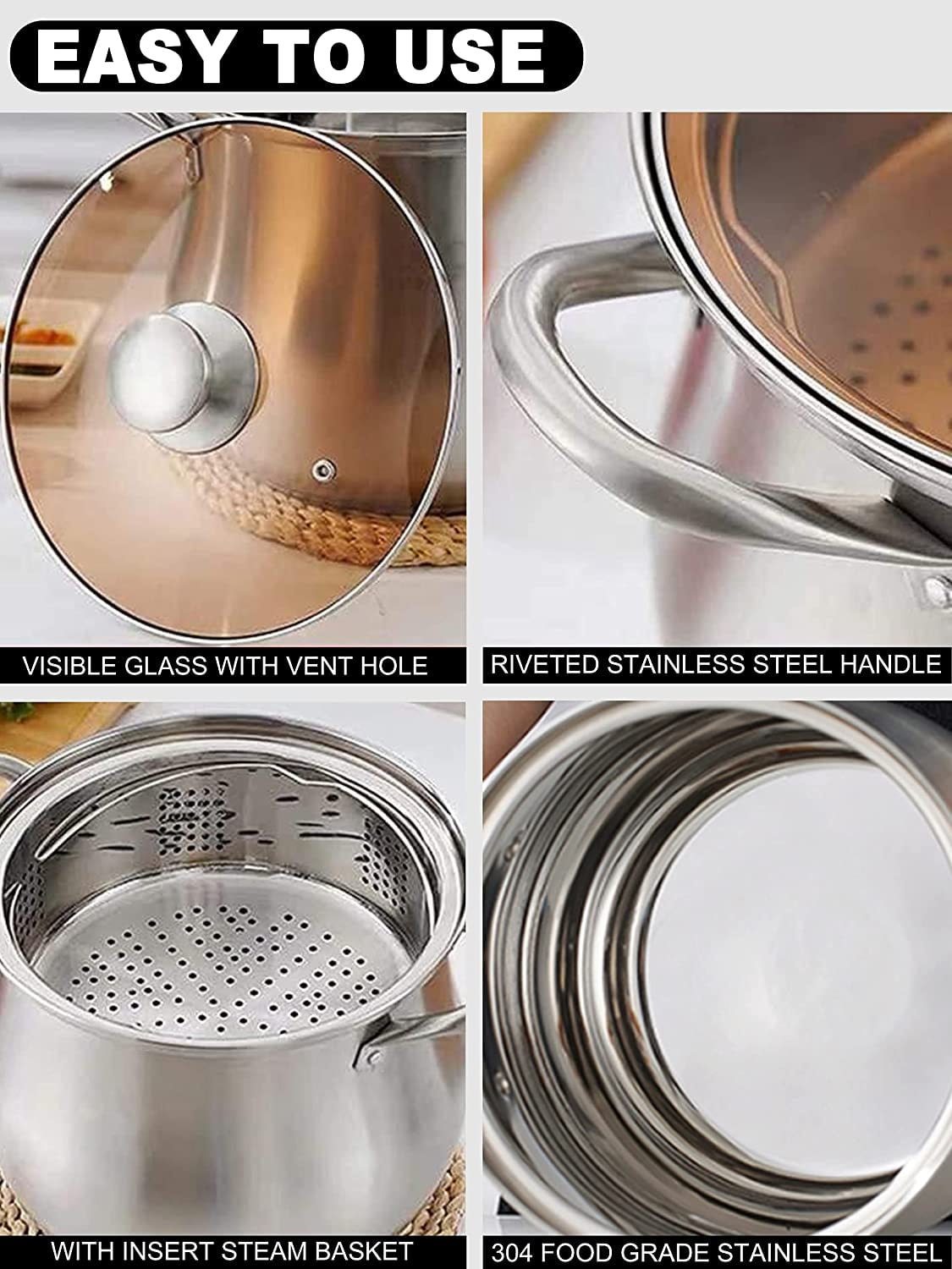 Stainless Steel Stockpot with Lid Heavy Duty for Boiling Strew Simmer Oil Bucket Big Cookware Large Soup Pot for Commercial Hotel Canteens 10L, Size